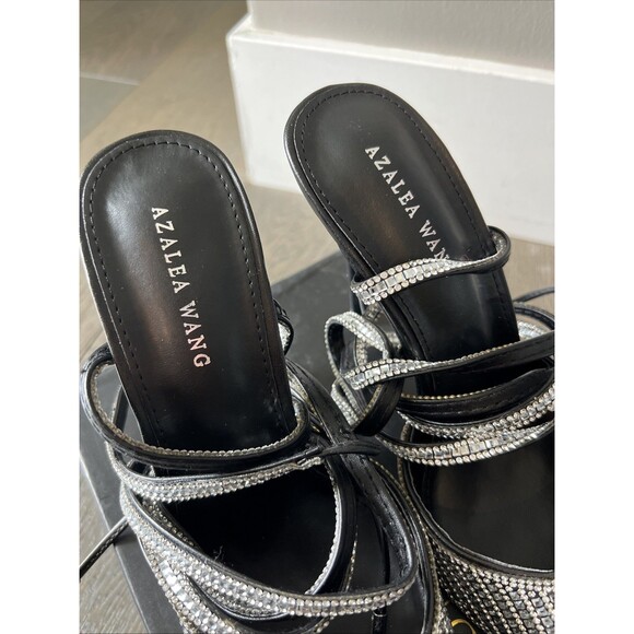 Azalea Wang Black Embellished Slingback Pump Calf Strap Riss-black Size 8 - Picture 4 of 8